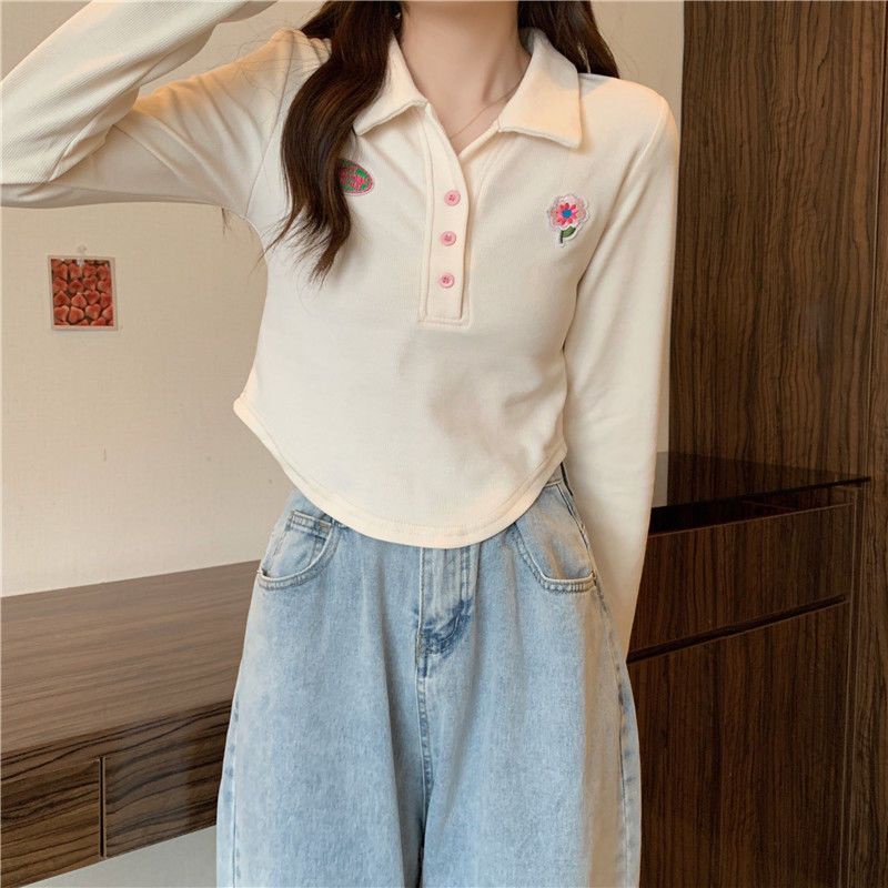 Jiashucheng Áo Thun Polo Tay Dài Dáng Ôm Phong Cách Mới Mùa Thu Độc Đáo Niche