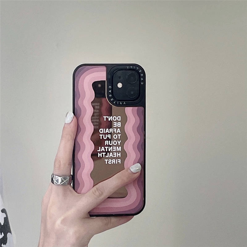 Ốp điện thoại tráng gương họa tiết gợn sóng màu hồng thích hợp cho Iphone 12 Pro Max 11 Xs Xr 7 8p
