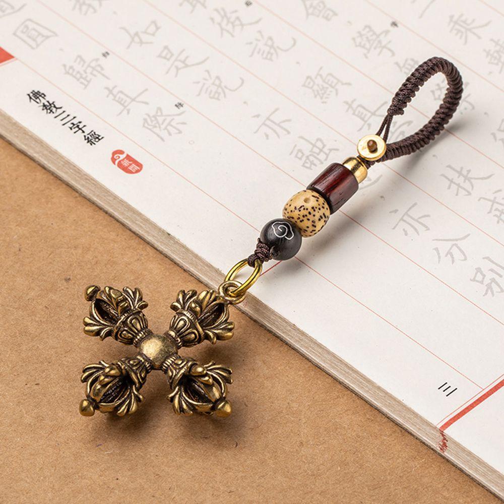 Aaron1 Cross Vajra Móc Chìa Khóa Xe Máy Buddhism Dharma Vajra Bằng Đồng Thau Phong Cách Vintage