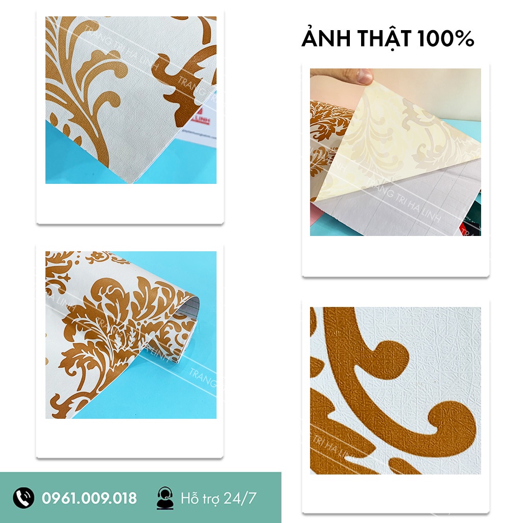 Giấy dán tường cổ điển châu âu , decal dán tường phòng cách vintage hoa văn sẵn keo dán phòng khách ngủ 45cmx10m
