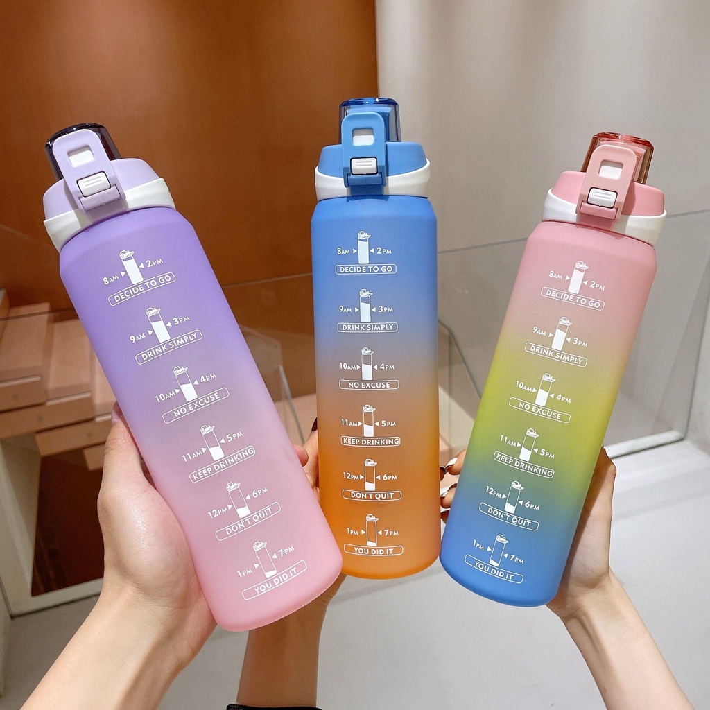 PISTA Bình Đựng Nước Bằng Nhựa Màu Gradient Có Nắp Chống Rò Rỉ