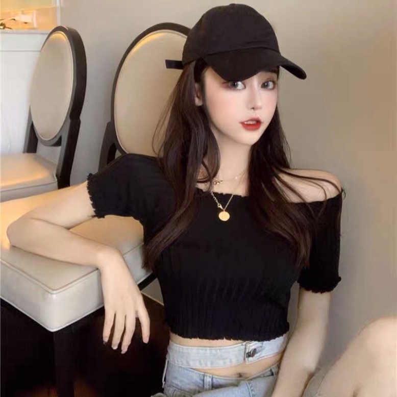 Áo dệt kim Croptop Kiểu Dệt Kim Ngắn Tay LUHAZO Ulzzang Sexy Phong Cách Hàn Quốc Xiaozhainv vn K4T3-1