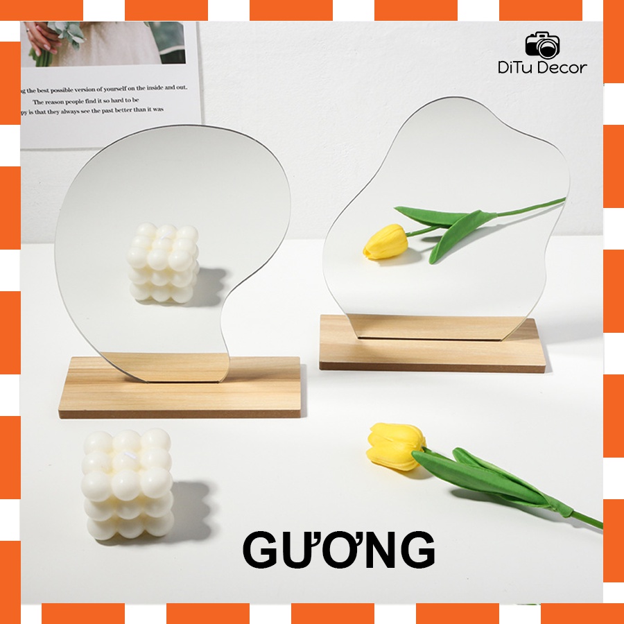 Gương kèm đế gỗ decor chụp ảnh, gương siêu xinh - Ditu Decor
