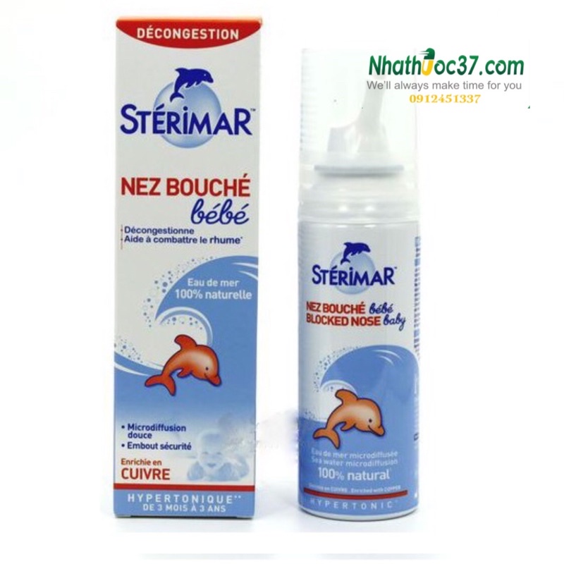 Xịt mũi Sterimar Hypertonic giảm nghẹt mũi cho trẻ em trên 3 tháng và người lớn