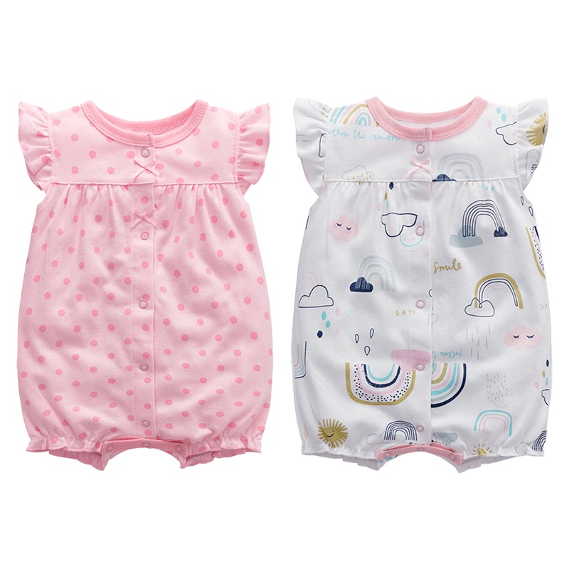 Áo liền quần Ttkaababy vải cotton tay ngắn in hoạt hình dễ thương cho bé sơ sinh