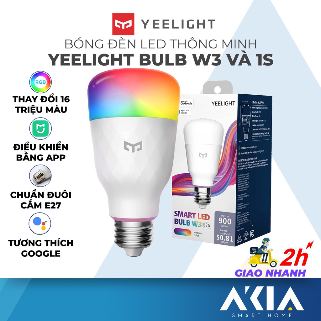 Bóng đèn thông minh Xiaomi Yeelight W3 và Yeelight 1S chuôi E27 bản quốc tế, đổi 16 triệu màu, kết nối app Mi Home