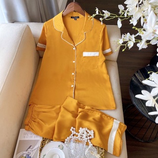 Bộ pijama lụa hàn cao cấp trơn mặc nhà