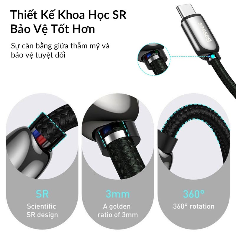 Cáp Sạc Nhanh 100W Có Đèn Led Chân Cắm Type C to Type C Cho Điện Thoại Samsung Oppo Huawei Xiaomi Njoyshop