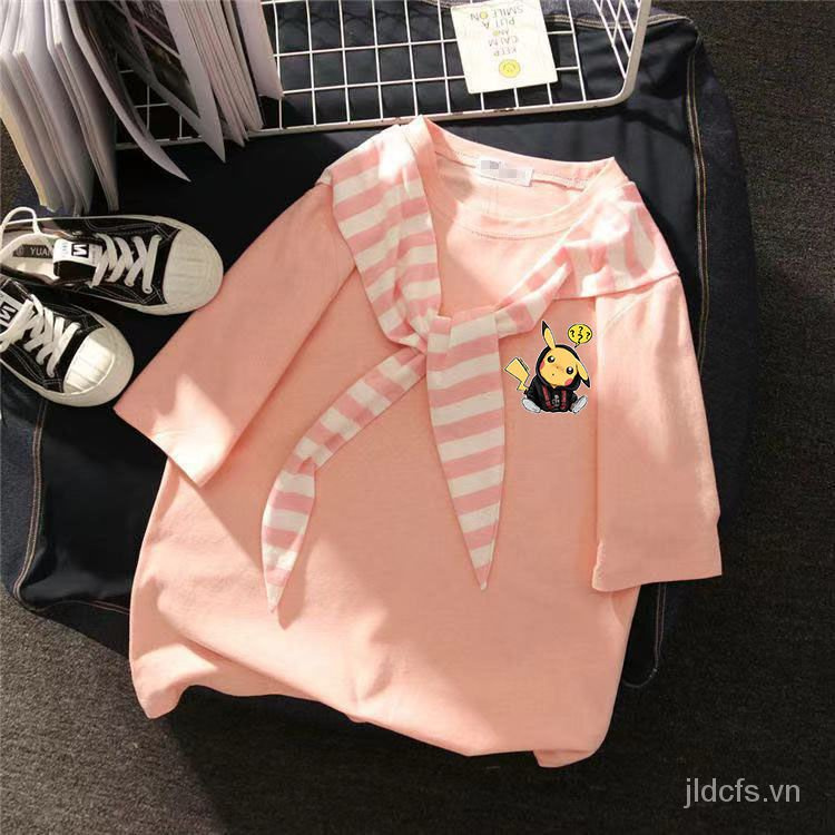 Áo Thun Tay Ngắn Họa Tiết Kẻ Sọc Phong Cách Hải Quân Nhật Bản Thời Trang Mùa Hè Cho Nữ