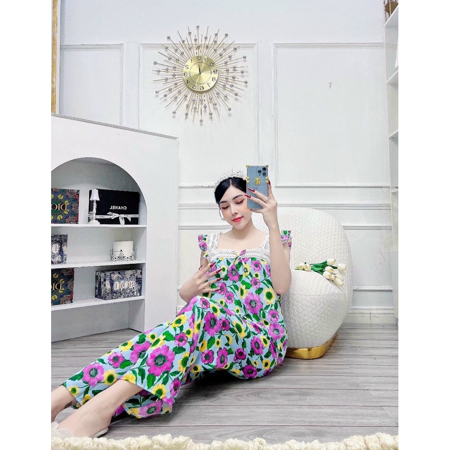 Đồ bộ mặc nhà pizama nữ quần dài họa tiết dễ thương chất vải mềm mại thoáng mát