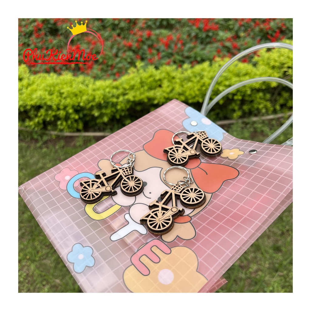 Móc khóa hình xe đạp mini làm bằng gỗ cao cấp handmade