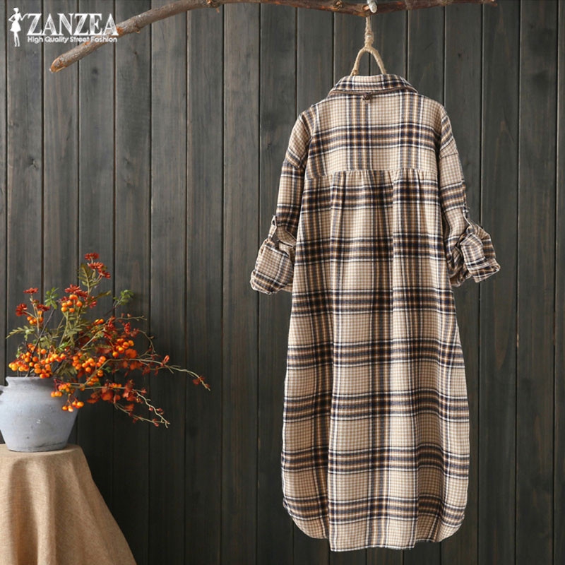 Áo sơ mi caro ZANZEA dáng rộng thời trang cho nữ