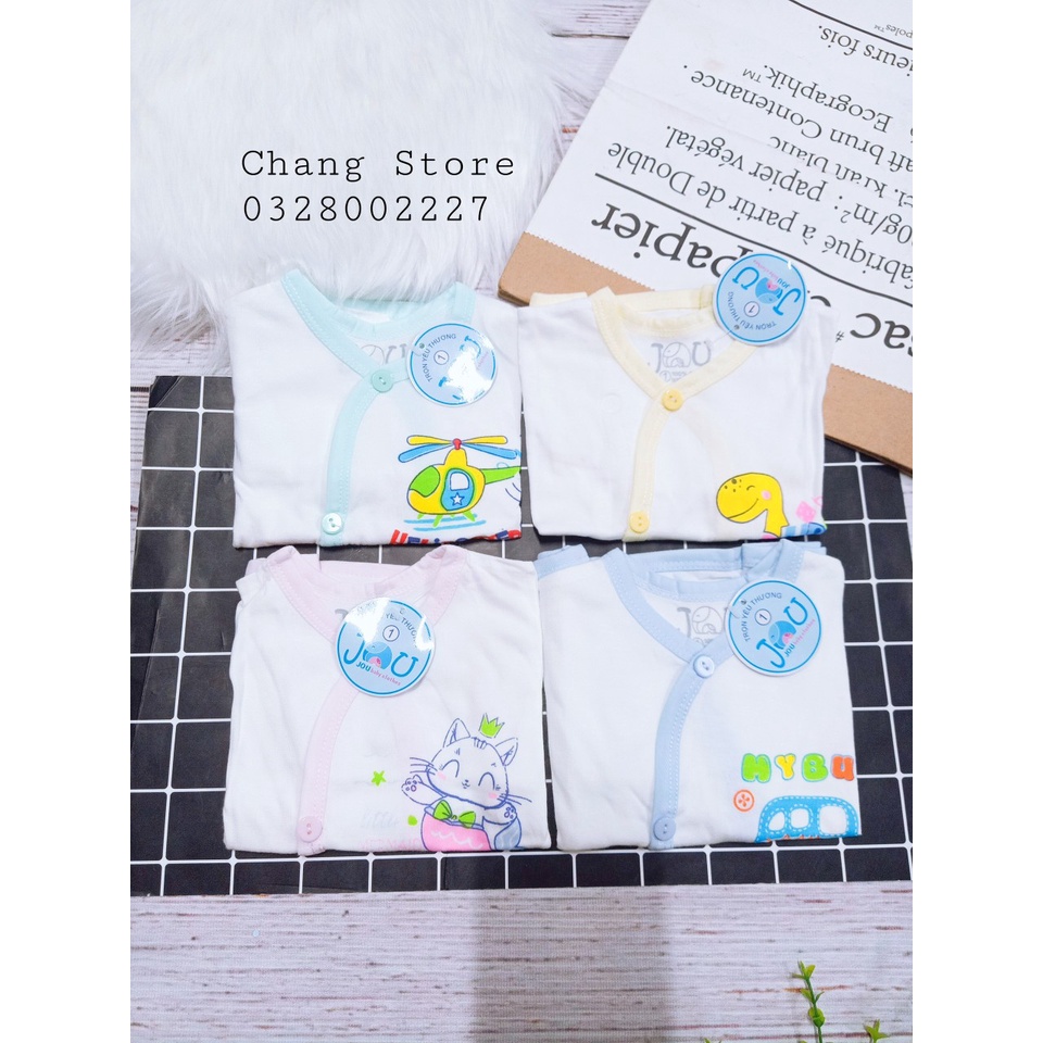 Áo Tay Dài Trắng Viền màu Jou Baby, 100% Cotton Cao Cấp, Vải Mềm Cho bé Từ 3-8kg