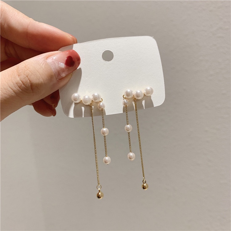 Đôi Bông Tai Dáng Dài Bằng Bạc 925 Đính Ngọc Trai Nhân Tạo Thời Trang Cho Nữ