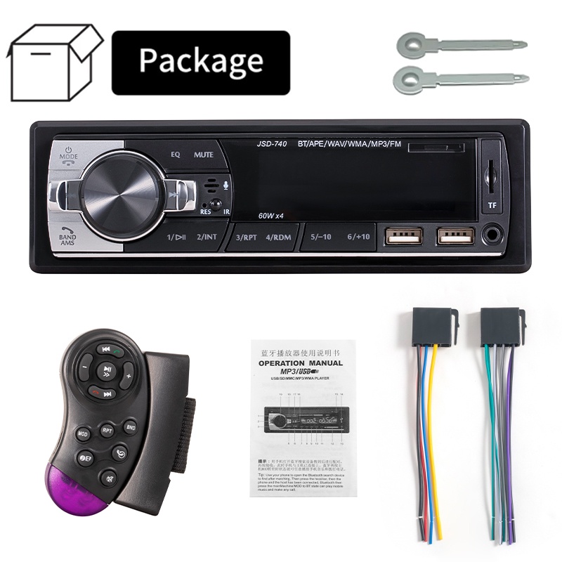 Car Radio Audio 1din Bluetooth Stereo MP3 Player FM Receiver 60Wx4 12V/24v Support Charging USB/TF Card With Remote Control | BigBuy360 - bigbuy360.vn