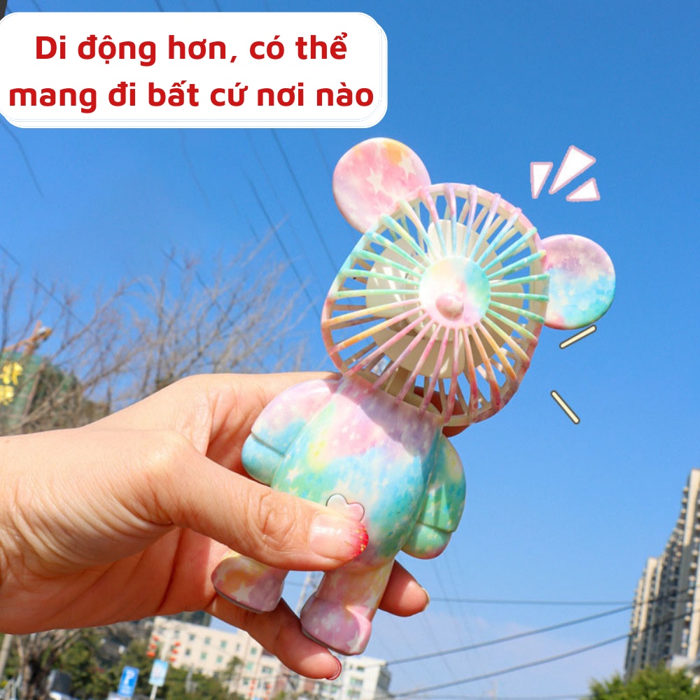 Quạt mini cầm tay tích điện hình gấu Bear Brick cute fan decor nhiều màu sắc 3 cấp độ gió có hộp kèm sạc pin