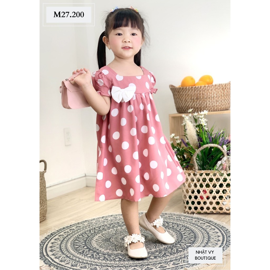 Đầm bé nữ baby doll nơ trắng - NHATVY M27