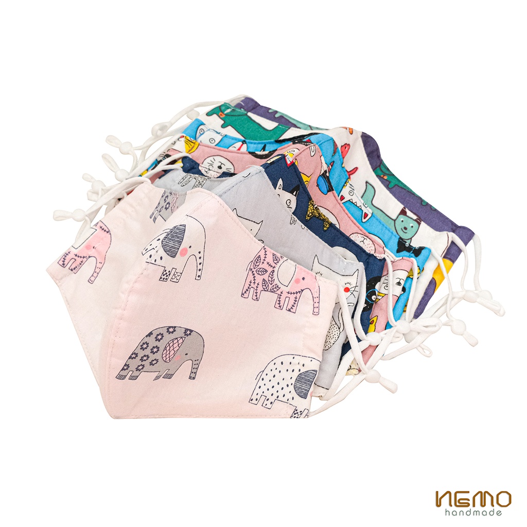 Khẩu Trang Vải 3 Lớp Nemo Đủ Size, Họa Tiết Thú Cưng Ngộ Nghĩnh - KTAN