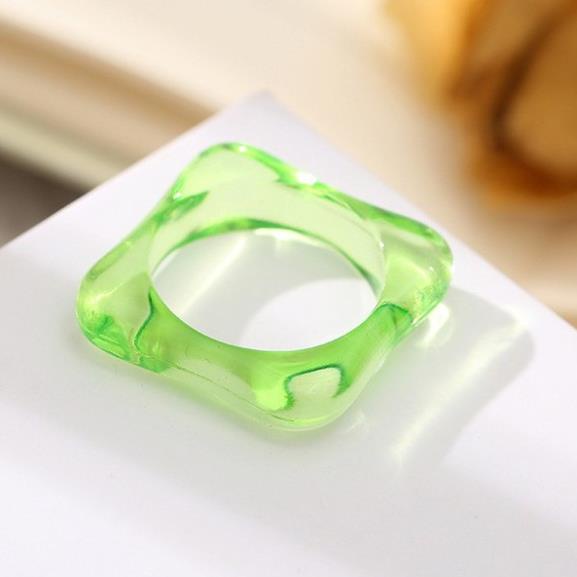 (0248) Nhẫn Nhựa Resin Thạch Vuông Trong Nhiều Màu Xu Hướng