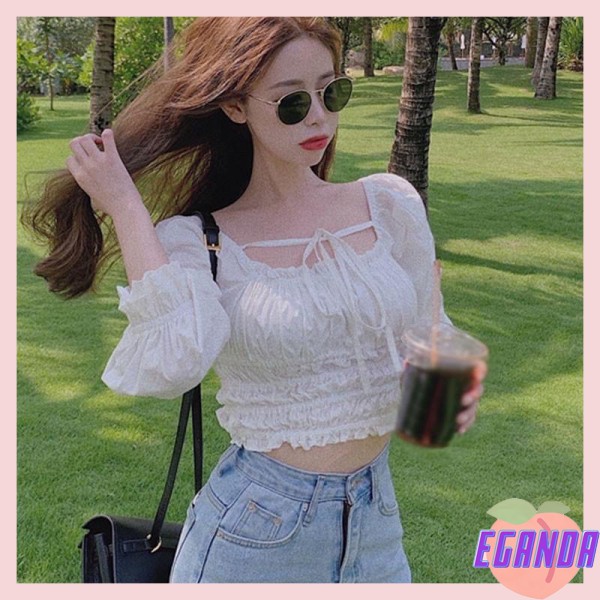Áo croptop trắng trễ vai buộc dây cổ, Áo croptop trắng trễ vai bèo sang chảnh nàng thơ phong cách Hàn Quốc- EGD | BigBuy360 - bigbuy360.vn