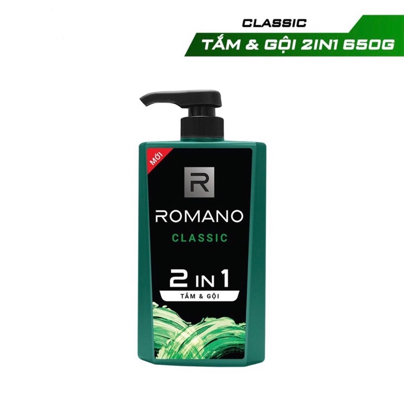 Tắm và gội 2in1 ROMANO hương nước hoa giữ ẩm chai 650ML