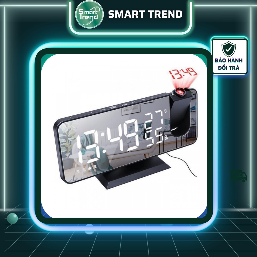 Đồng hồ led để bàn thông minh có chức năng chiếu thời gian lên trần nhà mặt gương sang trọng