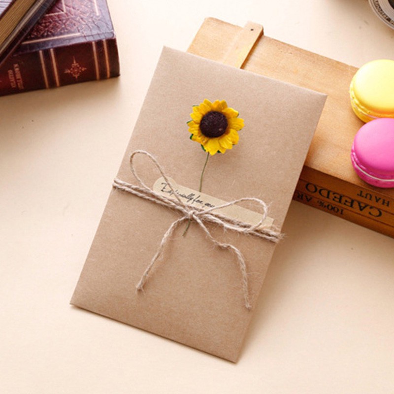 Dualswish  Thiệp Giấy kraft Thủ Công vintage Hàn Quốc Tự Làm Quà Tặng Sinh Nhật Giáng Sinh Năm Mới Chúc Mừng Sinh Nhật