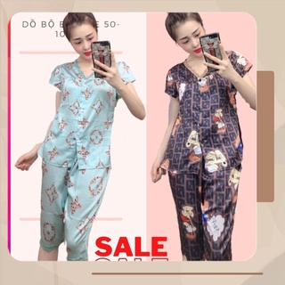 Đồ bộ lửng bigsize lụa satin mềm mịn cổ tim phối ren trẻ trung đồ mặc nhà cho nữ 50-100kg