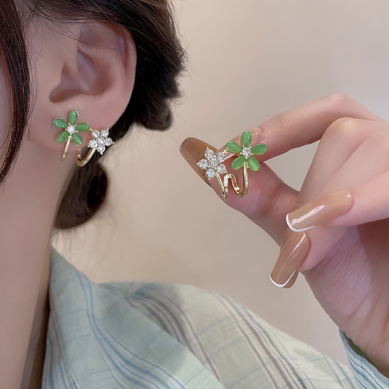 Bông Tai Thiết Kế Hình Hoa / Trái Cây Màu Xanh Lá Ngọt Ngào Thời Trang Mùa