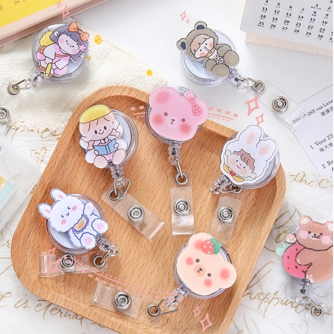 Móc kẹp thẻ tên học sinh nhân viên có thể kéo dài hình chibi đáng yêu