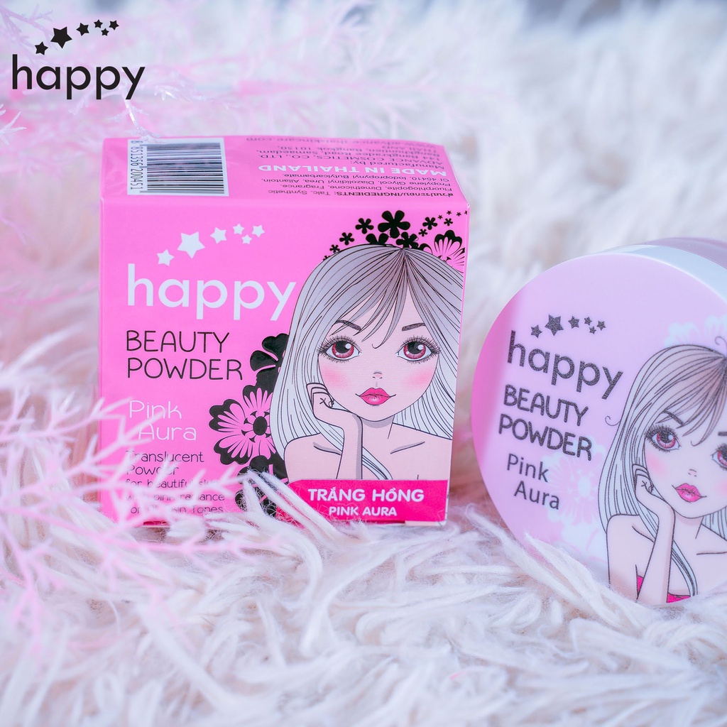 PHẤN PHỦ KIỀM DẦU HAPPY - PINK AURA Trắng Hồng Kiểm Soát Dầu, Mịn Da, Che Khuyết Điểm 25g (Hàng Nhập THÁI)