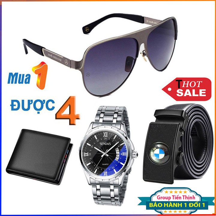 [COMBO 4 MÓN] kính mắt thời trang chống UV 400 Dây lưng Đồng hồ nam Sandas tặng ví da ,