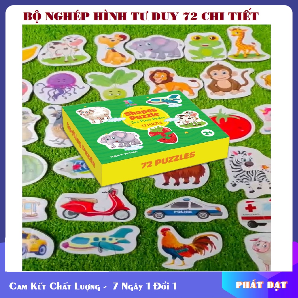 Bộ đồ chơi ghép hình tư duy 72 PUZZLE, ghép hình hai mảnh học chữ cái, chữ số giúp bé nhận biết làm quen Tiếng Anh