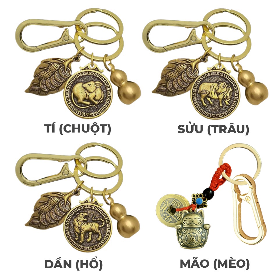Móc Khóa 12 Con Giáp Đồng Thau Keychain ( XE MÁY Ô TÔ Thập Nhị Địa Chi PHONG THỦY THEO BẢN MỆNH hút tài lộc may mắn .. )