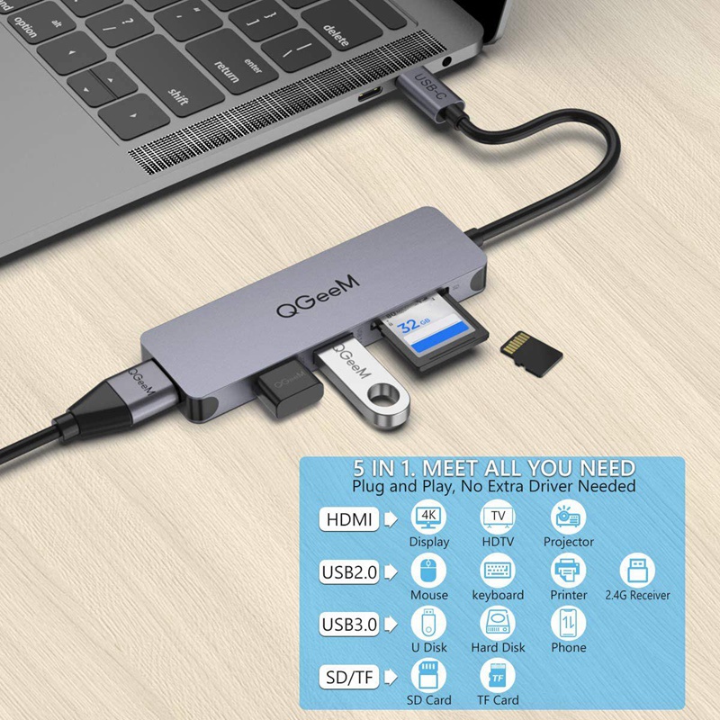 Bộ Chia Usb C 5 Trong 1 Sang 1xhdmi + 2 Usb 3.0 A + 1xsd & Tfreader Cho Pc Laptop | BigBuy360 - bigbuy360.vn