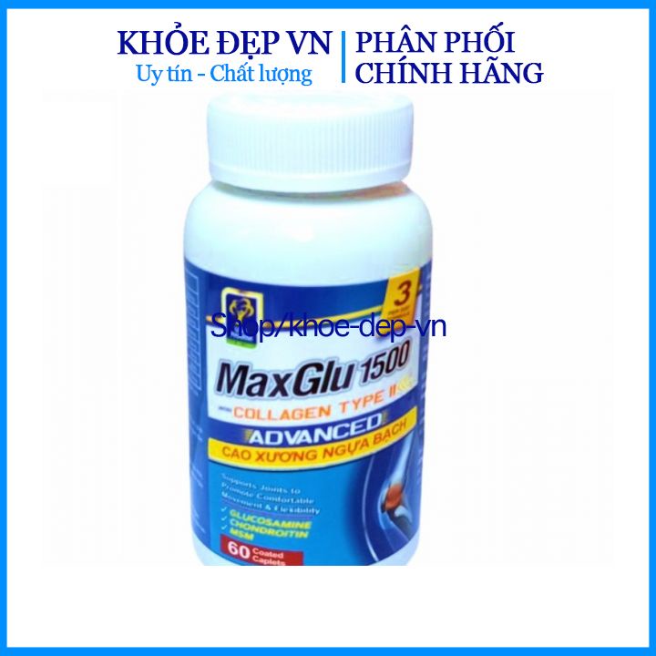 Viên uống xương khớp Maxglu 1500 ngăn ngừa thóa hóa xương khớp, giảm đau xương khớp - Lọ 60 viên