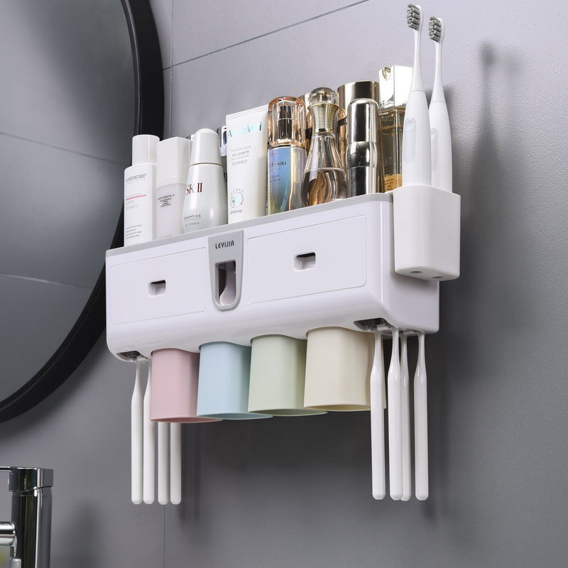 Giá để bàn chải đánh răng net người nổi tiếng dụng cụ bóp kem treo tường phòng tắm ngăn đựng điện không cần đục lỗ