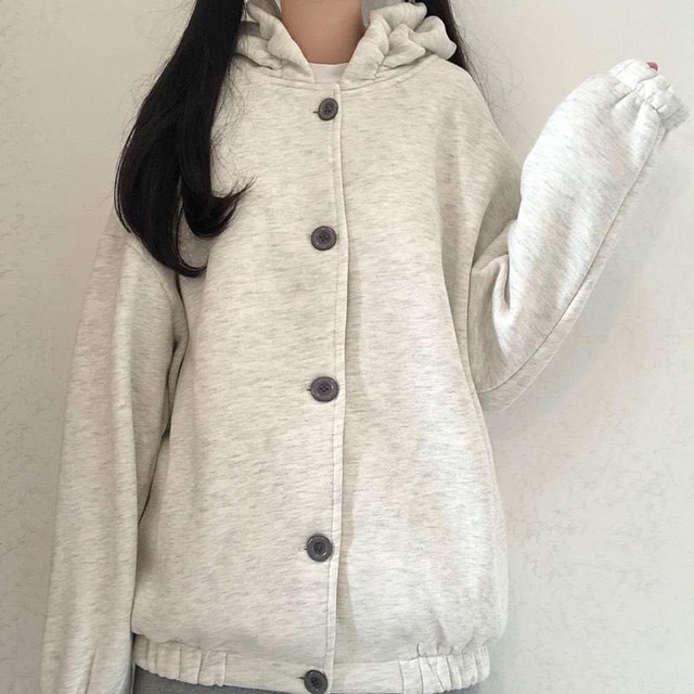 Áo khoác nỉ nút Boin unisex liền mũ có bo dưới lai from nam/nữ (Hình Thật)