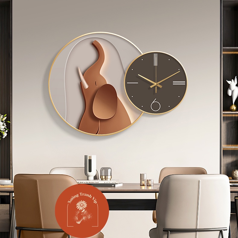 Bộ 2 Tranh + Đồng Hồ Kim Trôi Tráng Gương, Đồng Hồ Treo Tường Phòng Khách, Phòng Làm Việc, Cửa Hàng
