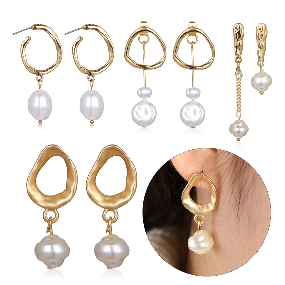 Khuyên tai nữ trang đính ngọc trai phong cách Hàn Quốc