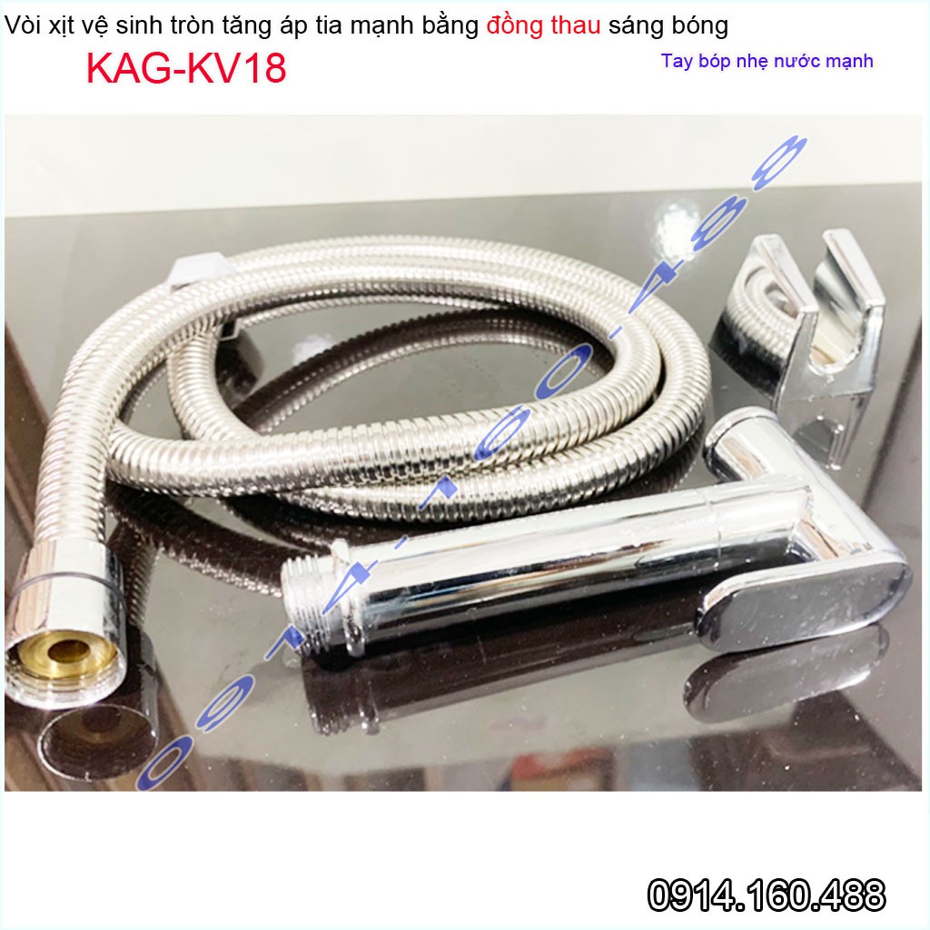 Vòi xịt vệ sinh KAG-KV18 thân tròn bằng đồng, vòi rửa bồn cầu inox bóng gương tia nước mạnh chịu áp lực mạnh chung cư