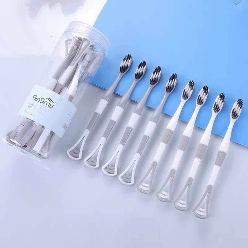 Hộp 8 bàn chải đánh răng 2in1 hàn quốc - đầu bàn chải và đầu tưa lưỡi GD347