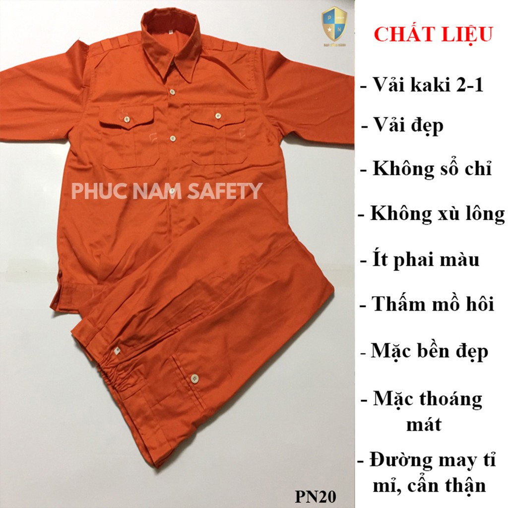 Bộ quần áo bảo hộ lao động P20 - Màu cam , quần áo bảo hộ lao động, BHLĐ Phúc Nam