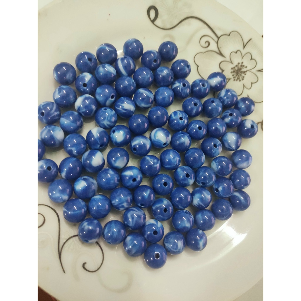 25gam hạt nhựa tròn màu xanh bích vân trắng size 10mm