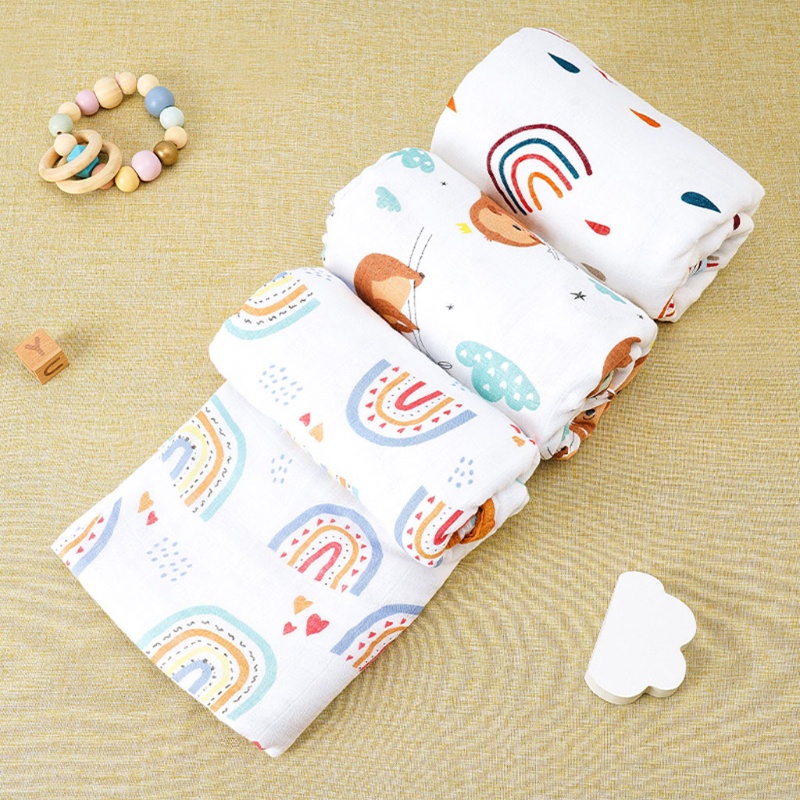 Chăn Quấn 120x120cm Bằng Cotton Tre Họa Tiết Cầu Vồng Cho Bé