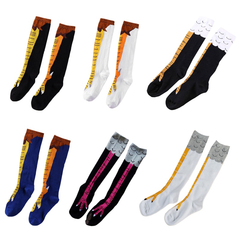 Tất Cổ Cao In Họa Tiết Chân Gà Hoạt Hình 3D Vui Nhộn Cho Nữ