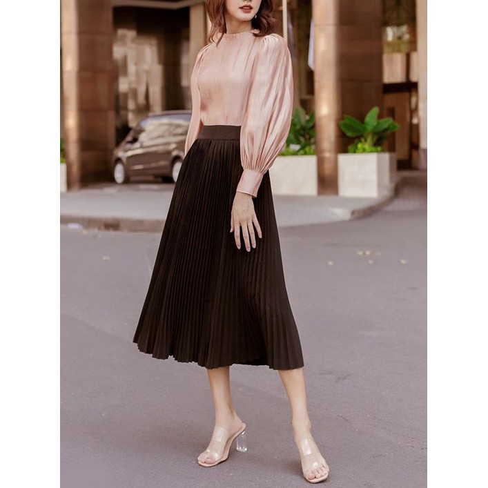 Chân váy xếp li CHARMO dáng dài chất lụa mịn Pleated Skirt | BigBuy360 - bigbuy360.vn