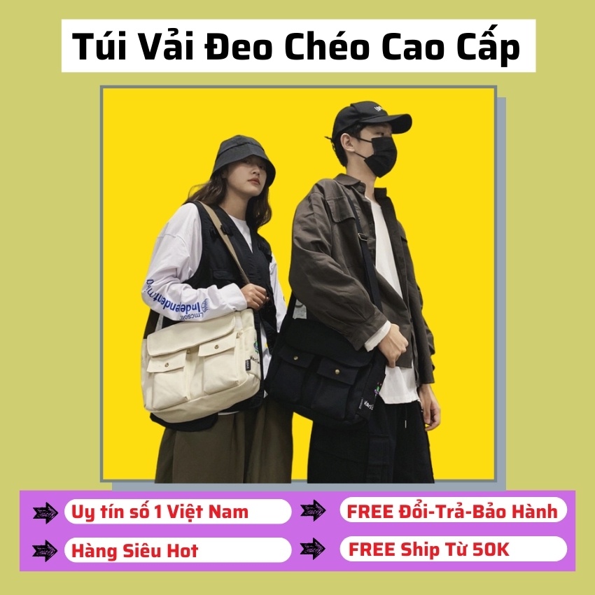 Túi Tote Đeo Chéo Unisex Cao Cấp Phong Cách Hàn Quốc Size To Đựng Vừa Sách vở, A4 vải mềm