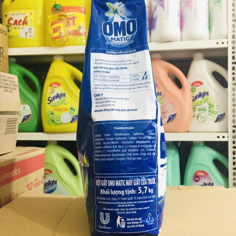 Bột giặt Omo Matic máy giặt cửa trước túi 5.7kg