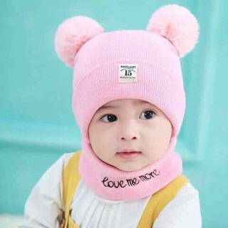 mũ quả bông kèm khăn xuất hàn cho bé yêu